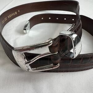 Footjoy Mens Golf Belt Leather Made Canada Alligator Embossed Silver‎ Brass 38